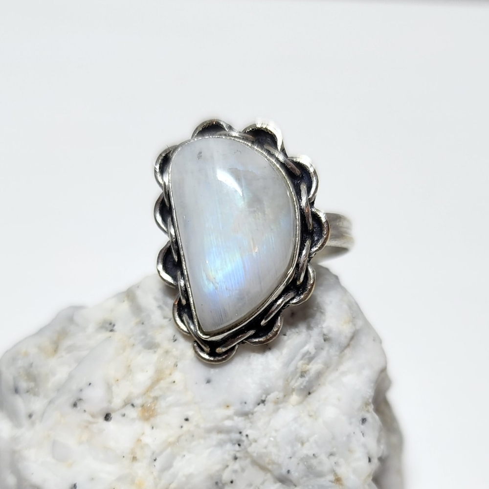 Rainbow Moonstone Ring Hand Crafted Moon Shaped S… - image 2